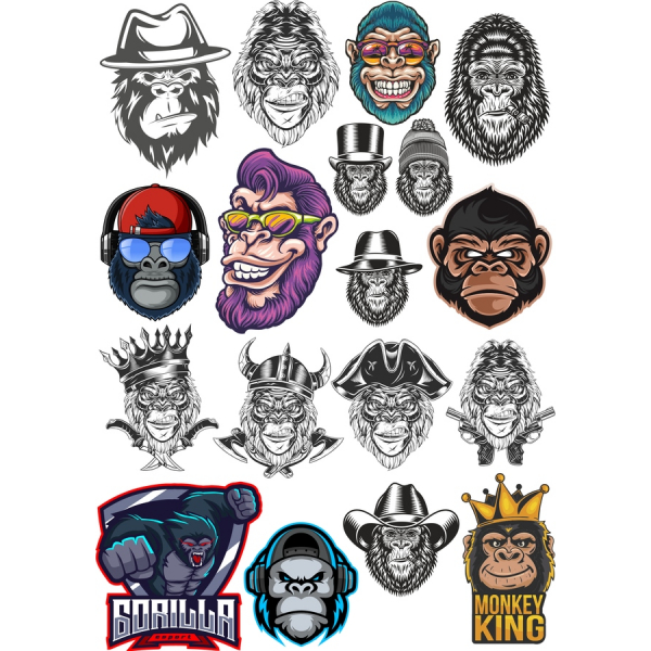 Gorilla & Monkey Vektor-Clipart-Set - Hochwertige SVG-Illustrationen Gorilla & Monkey Vektor-Clipart-Set - Hochwertige SVG-Illustrationen