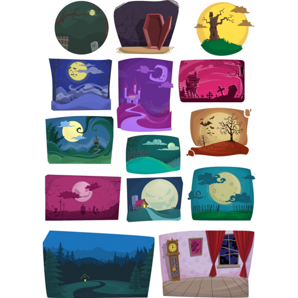 Halloween Vektorové Ilustrace - Strašidelné Scény Kolekce Halloween Vektorové Ilustrace - Strašidelné Scény Kolekce