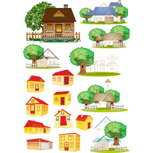 Set Clipart Vektor Rumah dan Pondok yang Menawan Set Clipart Vektor Rumah dan Pondok yang Menawan