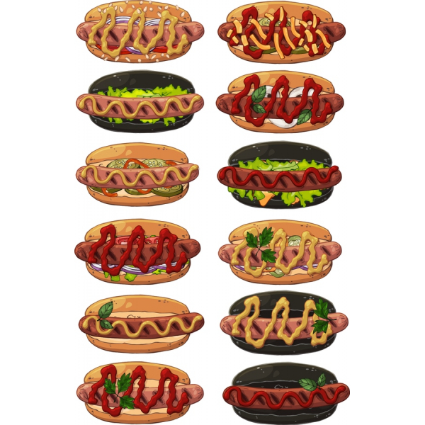 Hot Dog Clipart Vector Set - Vivace Cibo Illustrazioni Hot Dog Clipart Vector Set - Vivace Cibo Illustrazioni