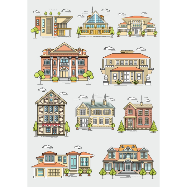Charmante Gebäude Vektor-Illustrationen Set Charmante Gebäude Vektor-Illustrationen Set