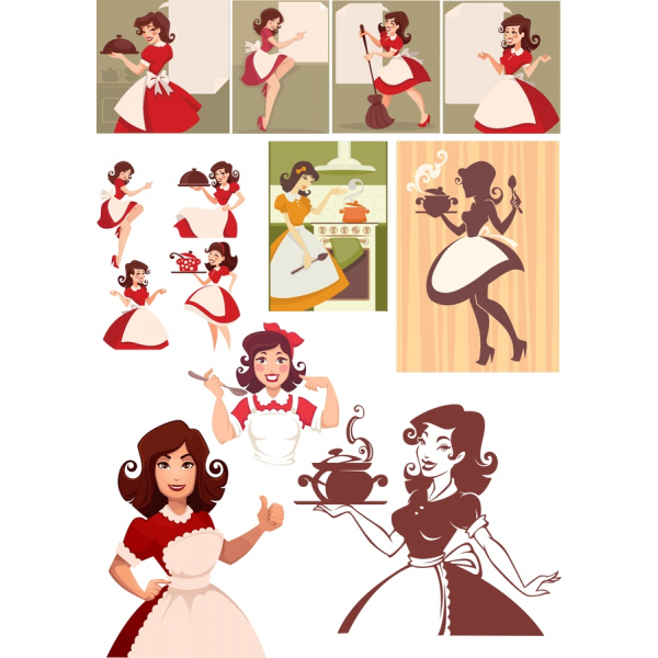 วินเทจครัวแม่บ้านเว็กเตอ Illustrations ตั้งค่า วินเทจครัวแม่บ้านเว็กเตอ Illustrations ตั้งค่า