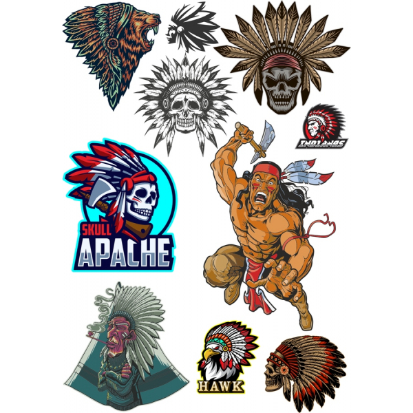 Apache Bojovník a Kmenové Vektorové Ilustrace Sada Apache Bojovník a Kmenové Vektorové Ilustrace Sada