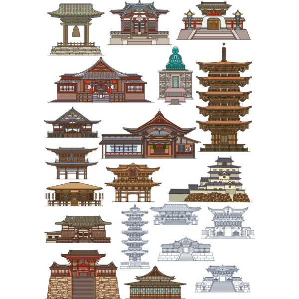 Asian Arkitektur Vektor Clipart Bundt