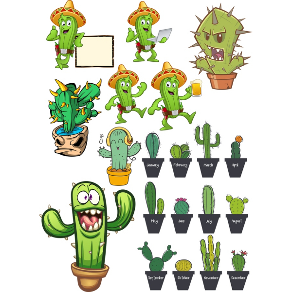 Kaktuss Klipkopām Bundle - Dīvains, Vektora Ilustrācijas Kaktuss Klipkopām Bundle - Dīvains, Vektora Ilustrācijas