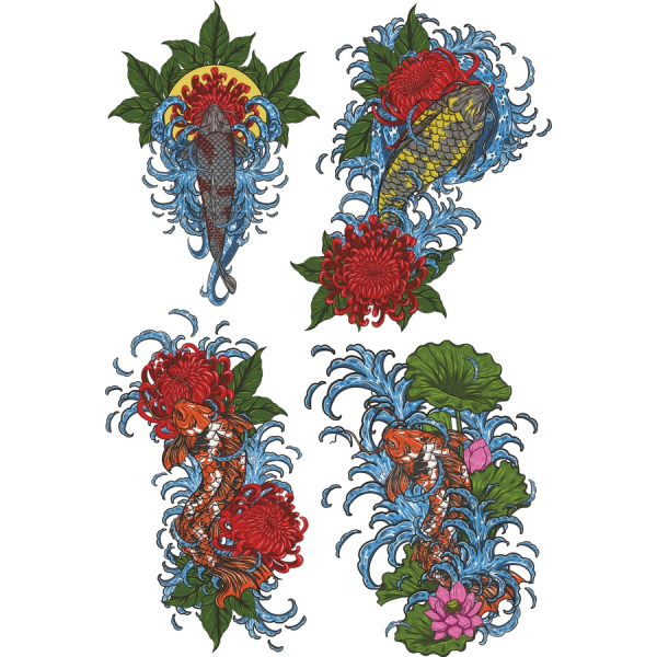 Koi Fish and Floral Vector Clipart Set Koi Fish and Floral Vector Clipart Set