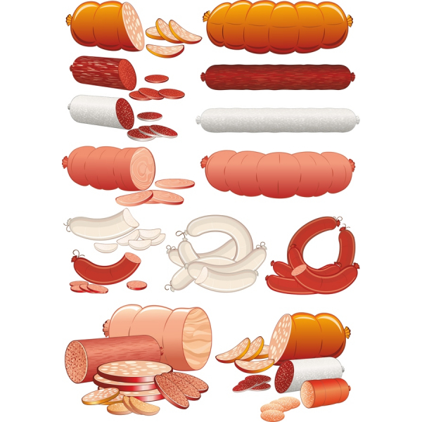 Vektor Clipart Uppsättning av Korv och Kött Vektor Clipart Uppsättning av Korv och Kött