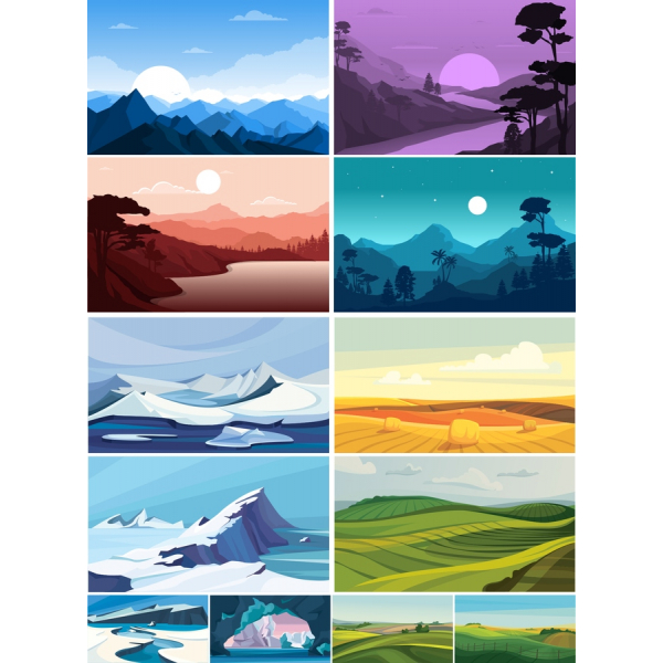 Des Paysages Superbes Illustrations Vectorielles Bundle