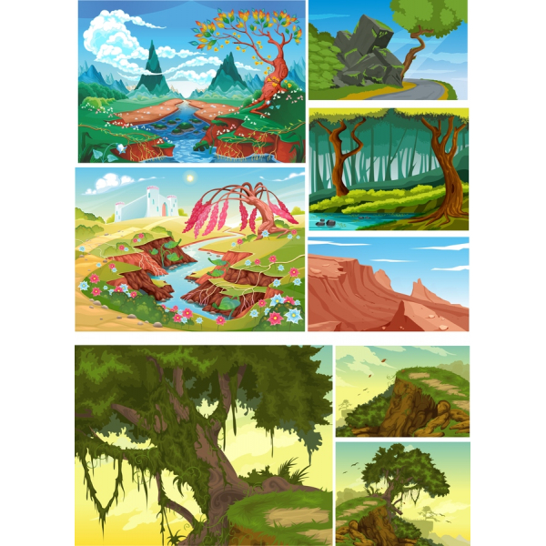 Naturen Vektor Illustrationer Set - Fantastiske Landskab Cliparts Naturen Vektor Illustrationer Set - Fantastiske Landskab Cliparts
