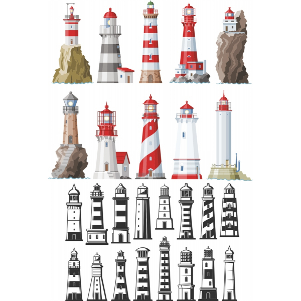 Faro Clipart Vector Set - Splendide Illustrazioni Marittima
