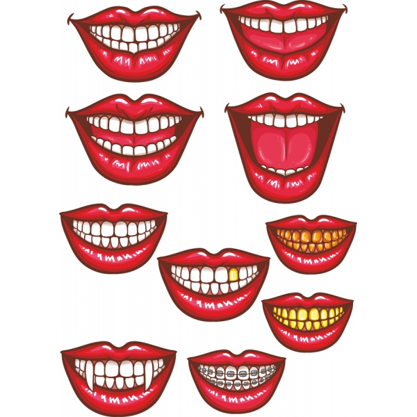 Wektor clipart "Pęczek uśmiechniętych ust" Wektor clipart "Pęczek uśmiechniętych ust"