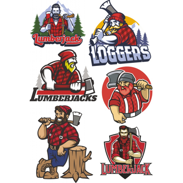 Dřevorubec Clipart Bundle - Vektorové Ilustrace Kolekce