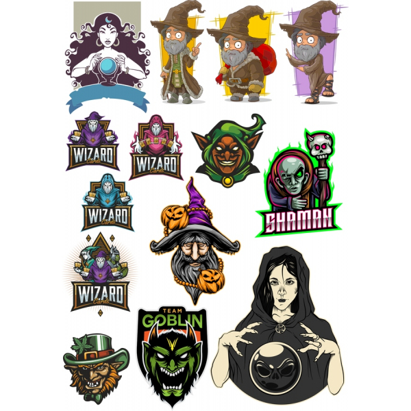 معالج & عفريت Clipart ناقلات حزمة معالج & عفريت Clipart ناقلات حزمة