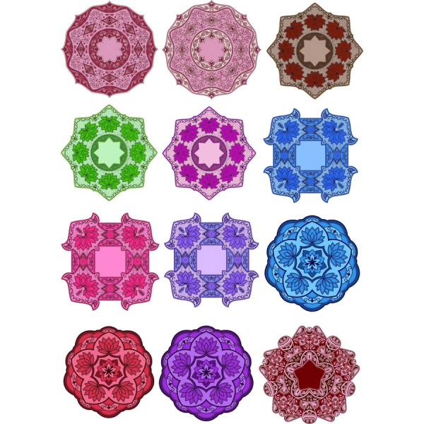 Květinové Mandala Vektorové Ilustrace Sada