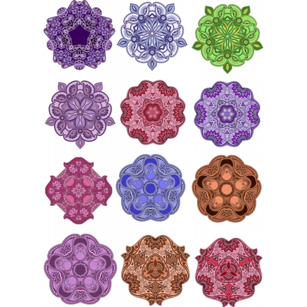 Intricate Mandala เว็กเตอ Clipart ตั้งค่า Intricate Mandala เว็กเตอ Clipart ตั้งค่า