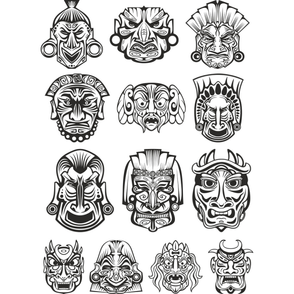 Maschera Tribale Vettoriale Clipart Set - 15 Illustrazioni Uniche Maschera Tribale Vettoriale Clipart Set - 15 Illustrazioni Uniche