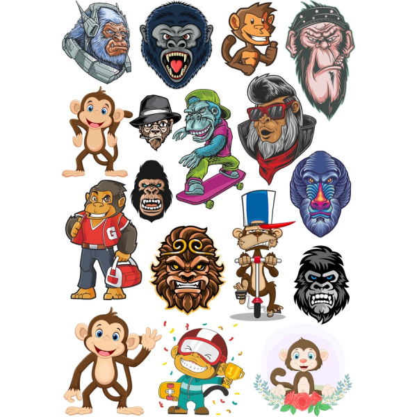 Set Clipart Vektor Bertema Monyet-Ilustrasi yang Menyenangkan & Menyenangkan Set Clipart Vektor Bertema Monyet-Ilustrasi yang Menyenangkan & Menyenangkan