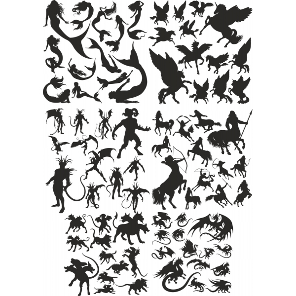 Fantasy Væsener Vektor Clipart Sæt Fantasy Væsener Vektor Clipart Sæt