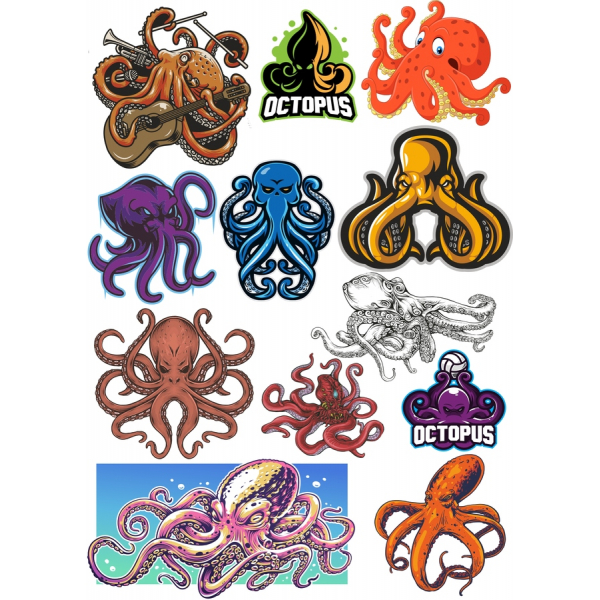 Octopus Vector Clipart مجموعه - SVG و PNG بسته نرم افزاری