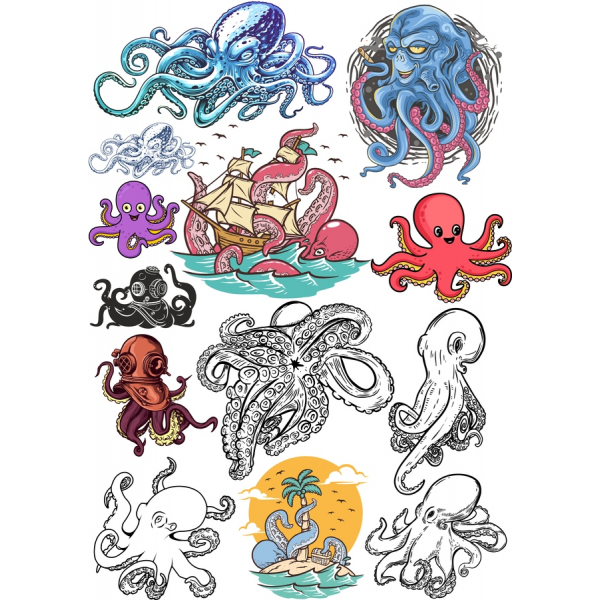 Octopus Vektor Clipart Sæt - Kreative Ocean Illustrationer Octopus Vektor Clipart Sæt - Kreative Ocean Illustrationer