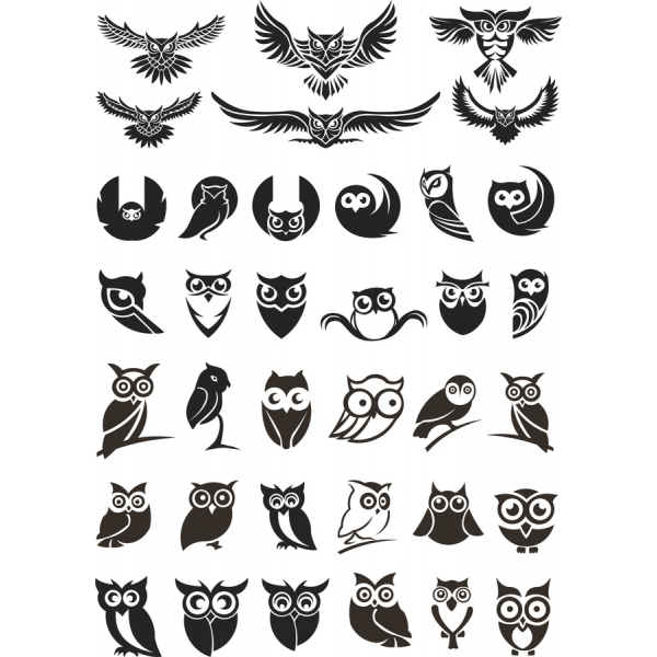 Owl Vektor-Clipart-Set - 36 Einzigartige Eule Illustrationen Owl Vektor-Clipart-Set - 36 Einzigartige Eule Illustrationen