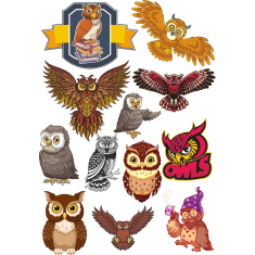 Zbiór prac Owl - 12 Unikalnych klipartów
