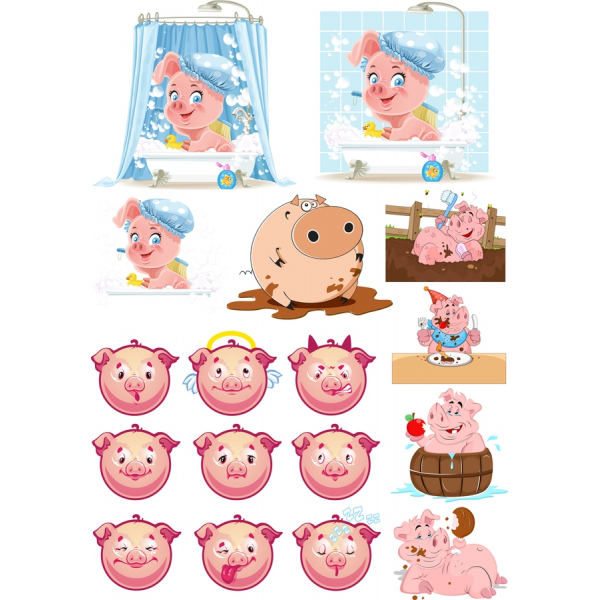 Հավաքածուն պլաստիկ այցեքարտերի "Հմայիչ Pig" - Զվարճալի եւ ուրախ նկարազարդումներ Векторные