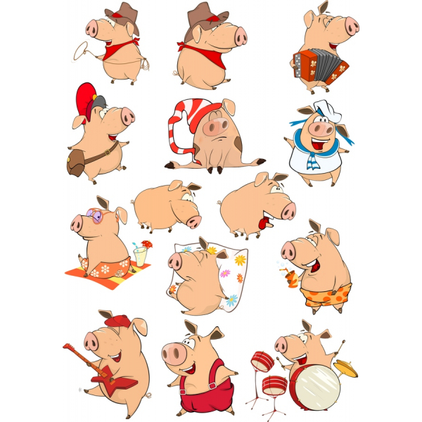 Whimsical Pig Cliparts-Vektor-Bundle - 15 Einzigartige Illustrationen