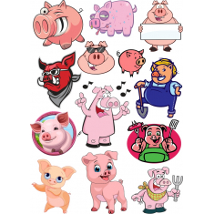 Caprichosa Cerdo Clipart Set - 12 Únicas