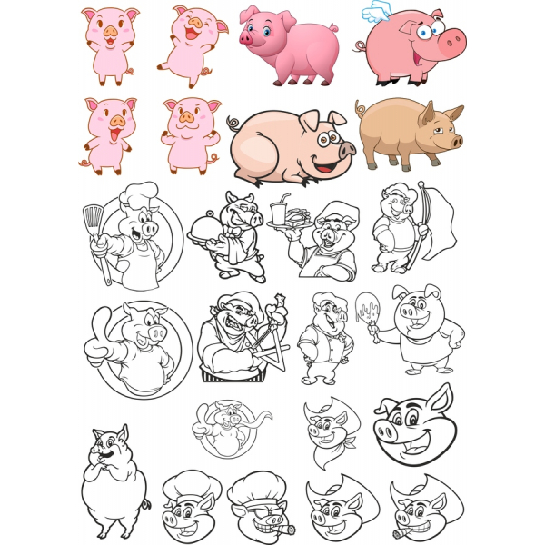 Whimsical หมูเว็กเตอ Clipart ตั้งค่า Whimsical หมูเว็กเตอ Clipart ตั้งค่า