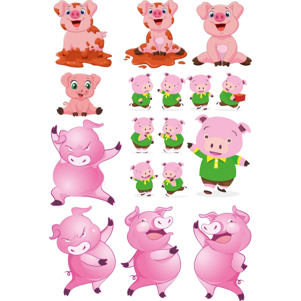 かわいい豚ベクトルClipart束-愛らしいSVGとPNGイラスト かわいい豚ベクトルClipart束-愛らしいSVGとPNGイラスト