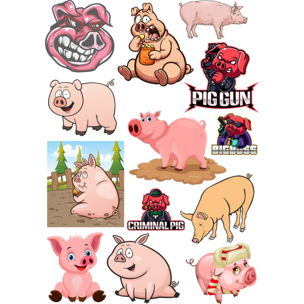 Schwein-Vektor-Clipart-Set - Spaß und Vielseitig Illustrationen