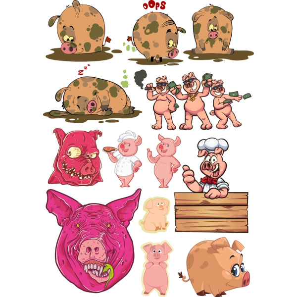 Prase Vektorové Kliparty Bundle - Náladový SVG Ilustrací