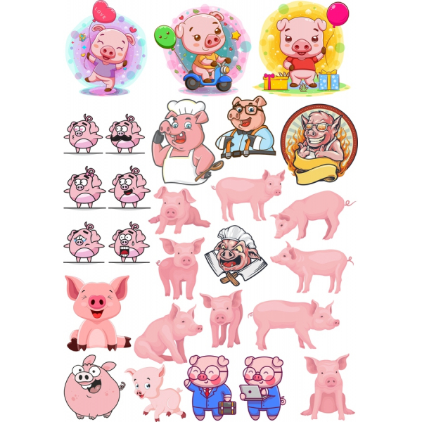 Bundel Clipart Vektor Babi-Ilustrasi Babi yang Lucu