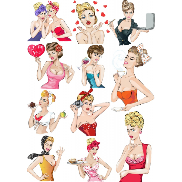Ρετρό Pin-Up Κορίτσι Διάνυσμα Clipart Σύνολο | Vintage Εικονογράφηση για τα Δημιουργικά Έργα Ρετρό Pin-Up Κορίτσι Διάνυσμα Clipart Σύνολο | Vintage Εικονογράφηση για τα Δημιουργικά Έργα