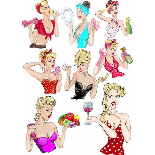 Retro Pin-Up Vektor Clipart Bunt Retro Pin-Up Vektor Clipart Bunt