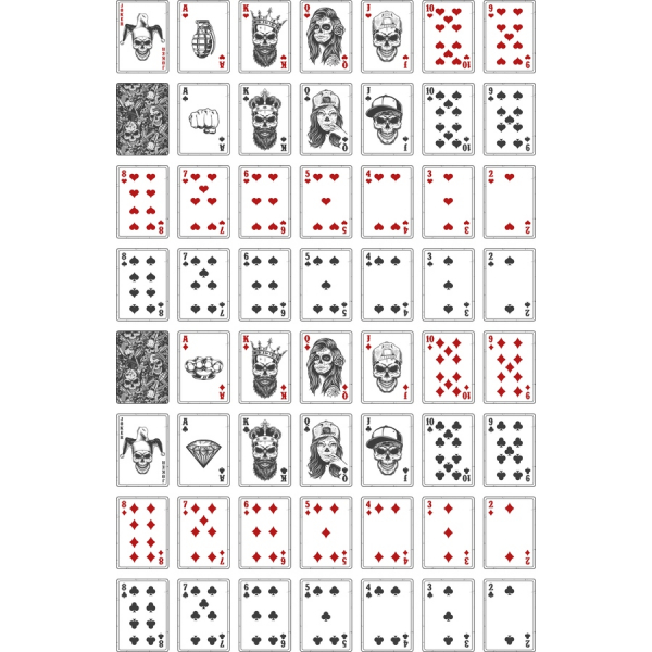 Kantigen Schädel-Themen-Spielkarten-Vektor-Set Kantigen Schädel-Themen-Spielkarten-Vektor-Set
