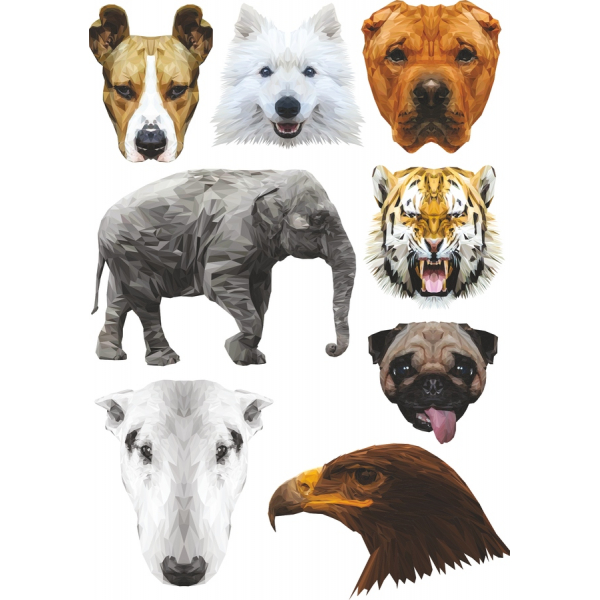 Animal Faces Vector Clipart Set - Vibrant Polygonal Illustrations Animal Faces Vector Clipart Set - Vibrant Polygonal Illustrations