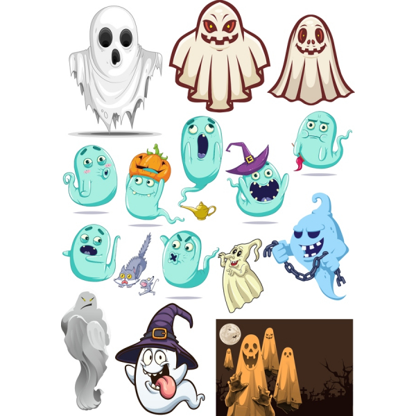 Fantoma De Halloween Clipart Bundle - Distracție Și Capricios, Ilustrații Vectoriale