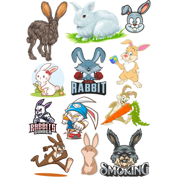 Iepure Vector Clipart Pachet - 12 Ilustrații Capricioasă Iepure Vector Clipart Pachet - 12 Ilustrații Capricioasă