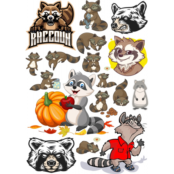 Set клипартов ilə енотом - Cazibədar vektor təsvirlər üçün yaradıcı layihələr Set клипартов ilə енотом - Cazibədar vektor təsvirlər üçün yaradıcı layihələr