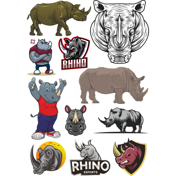 Rhino Vektor Clipart Bundle - Levende SVG &amp; PNG Illustrationer