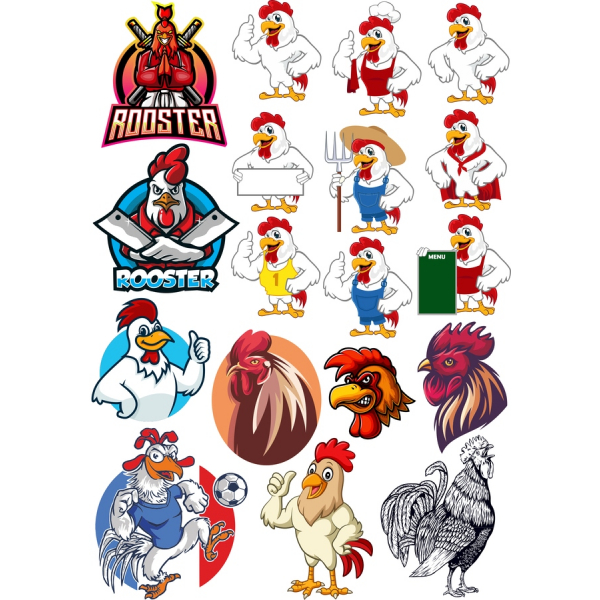 Rooster Vektor Illustrationer Bundle - Clipart Sæt