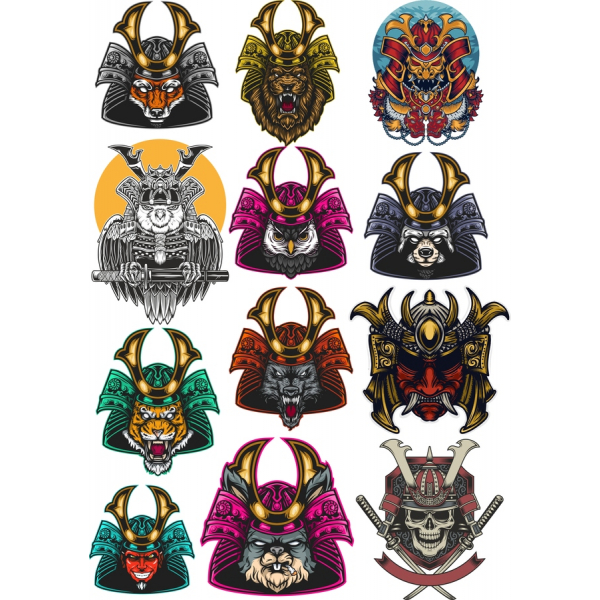 Samurai Vettoriale Clipart - Fascio di 12 Illustrazioni Uniche Samurai Vettoriale Clipart - Fascio di 12 Illustrazioni Uniche