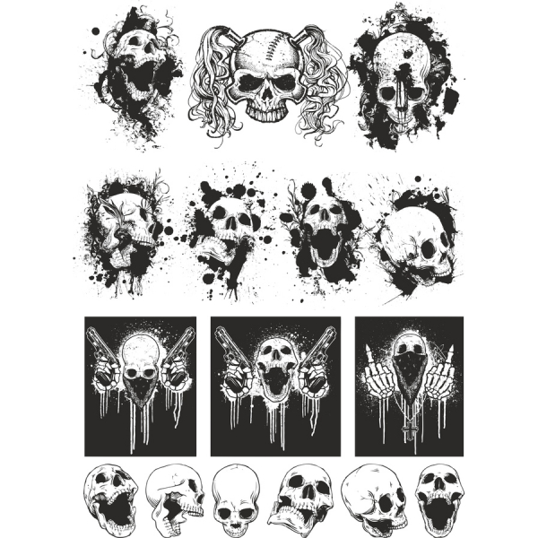 Lebka Umění Vektorové Kolekce - Edgy, Jedinečný Ilustrace Lebka Umění Vektorové Kolekce - Edgy, Jedinečný Ilustrace