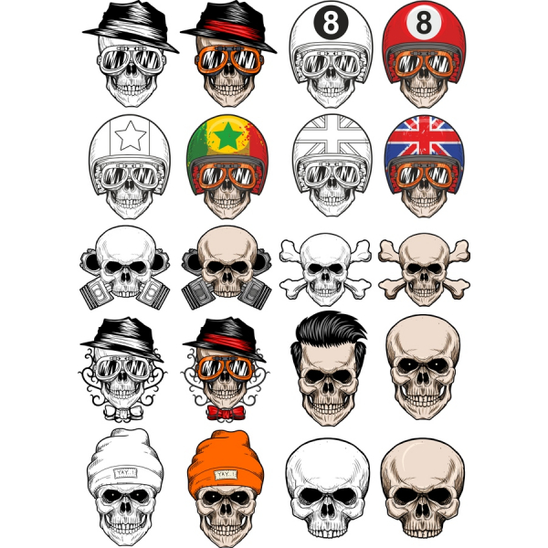 Kraniet Stil Vektor Clipart Sæt Kraniet Stil Vektor Clipart Sæt