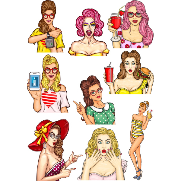 Retro Vektor Clipart Sæt - Stilfulde Kvinder Illustrationer Retro Vektor Clipart Sæt - Stilfulde Kvinder Illustrationer