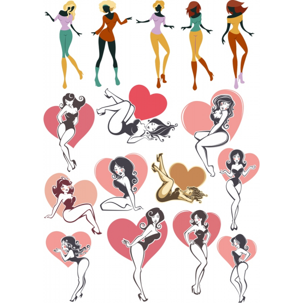 Vivace Vettoriale Clipart Bundle di Figure Femminili