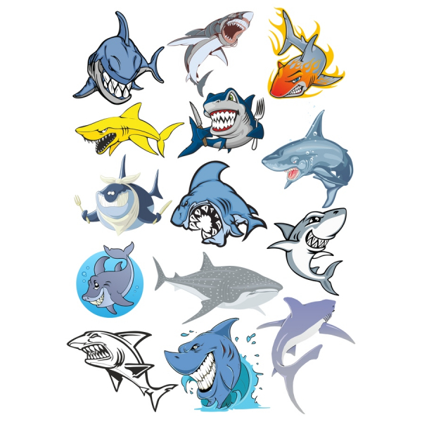 Shark Frenzy Vector Illustration Set - 12 Unique Shark Designs