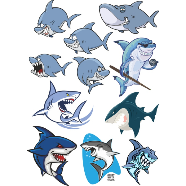 Bundel Clipart Vektor Hiu-Ilustrasi yang Hidup dan Menyenangkan Bundel Clipart Vektor Hiu-Ilustrasi yang Hidup dan Menyenangkan